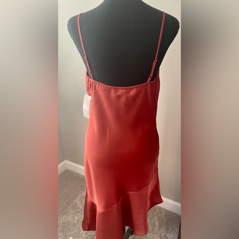 NWT Inspired Hearts satin terracotta/rust/pumpkin spaghetti strap satin dress - Picture 4 of 7